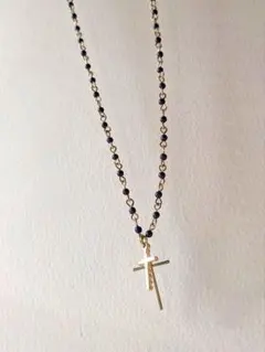 十字架ネックレス　青色ビーズ