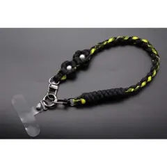 パラコード製 30cm 花 ストラップ ブラック/イエロー