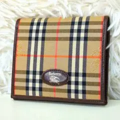 美品✨バーバリー 折り財布 キャンバス レザー ベージュ ノバチェック がま口