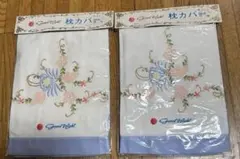 Good Night 花柄刺繍 枕カバー2枚セット　昭和レトロ