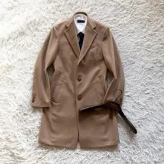 <美品>LARDINI キャメル ウール チェスターコート サイズ44 LARDINI（ラルディーニ）ウールフランネルソリッドダブルチェスター