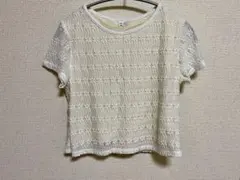 GU アイボリー 刺繍 半袖Tシャツ Lサイズ