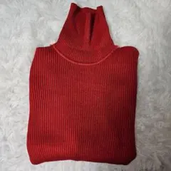 リブニット タートルネック M レッド 長袖 セーター レディース