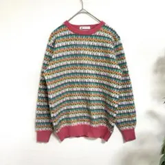 MABILEANE ヴィンテージ ニット　カラフル 総柄　派手　ピンク　F普段着