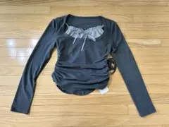 GRLフリルリボンキャミソール×ドロストトップスアンサンブル グレー