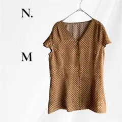 N. エヌドット ドット 半袖ブラウス Vネック フレンチスリーブ ブラウン M