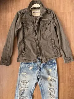 アバクロ　ミリタリージャケット　ダメージデニム　セット