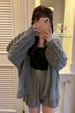 GRL ケーブル編みニットカーディガンxショートパンツセットアップ tu1347