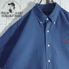 人気 ラルフローレン 半袖シャツ 2XL ブルー 刺繍ポニー ボタンダウン 古着