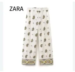 【希少】 ZARA ザラ 刺繍 ワイドパンツ リネン混 総柄 ペイズリー柄 S