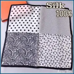 新品 シルクスカーフ ペイズリードット 白 ホワイト 男女兼用 53×53 a