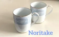 【未使用】ノリタケ レースウッドゴールド ペアマグカップ ブルー