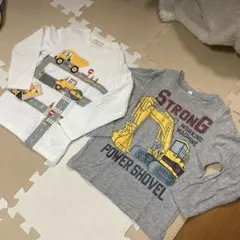 【110cm長袖Tシャツ2枚②】パワーショベル　はたらく車　のりもの　トミカ
