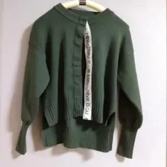 TRUBE ニット ロゴテープ　カーディガン　緑　 モスグリーン
