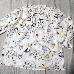 GRL グレイル　花柄 ブラウス フリルネック リボン 七分袖