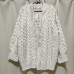 新品 GU チャンキーニットボーイフレンドカーディガン オフホワイト XL 厚手