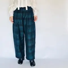 着物リメイク　紬　タック入りコクーンパンツ　Mサイズ