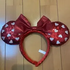 ミニー　赤色ハート型スパンコールカチューシャ