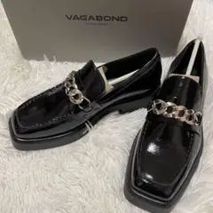 極美品 VAGABOND 箱 黒 ローファー チェーン スクエア 38 24