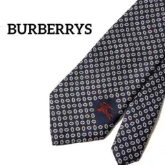 バーバリー　BURBERRYS ネクタイ　花柄ドット　ネイビー系　ホースロゴ