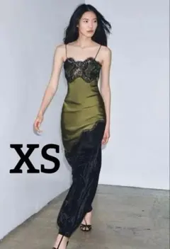 新品 アシンメトリーサテンレースワンピース XS