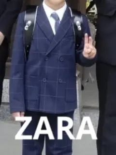 ZARA サイズ8 128 男の子 チェック ダブル ジャケット ネクタイセット