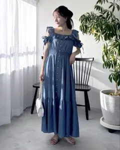 lily brown ボリュームスリーブシャツワンピース ブルー 1 - メルカリ