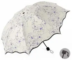 大人気 日傘 大きめ おりたたみ　晴雨兼用　コンパクト　紫外線　春夏 紫　花柄