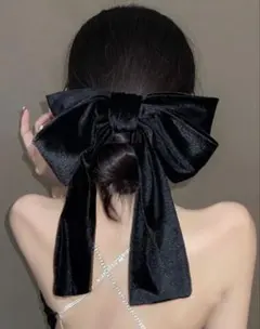 黒リボンヘアアクセサリー 髪飾り 大きめ バレッタ