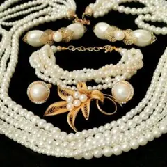 6連 パール ゴールド 豪華 アンティーク ネックレス 6点セットj57