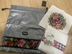 FEILER 花柄刺繍 タオル2枚巾着セット