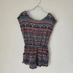 エスニック柄 ショートオール 【Mサイズ】　ミニ丈 サロペット オールインワン