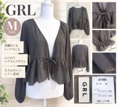 GRL シアー ペプラム リボン ブラウス M (T-01)