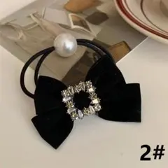 ブラック　ベロアリボンヘアゴム　スクエア