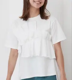 INCEDE 異素材切り替えフリルディテールTシャツ