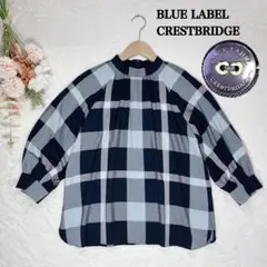 極美品✨ブルーレーベルクレストブリッジ　チェック　エアリーブロードブラウス　38