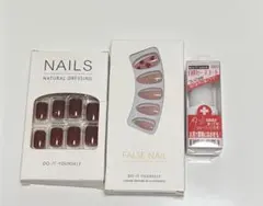 SHEINネイルチップ2種＋ネイルセーブコート 3点セット まとめ売り 韓国風