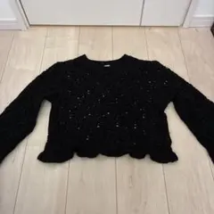 透かし編み ブラックニット S