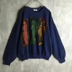 【スウェット】プリントデザイン ヴィンテージ 紺 メンズ 古着