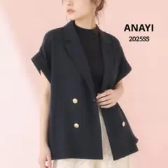 極美品 ANAYI オーガンリネンライクフレンチジャケット 金ボタン 紺 36のサムネイル