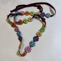 【新品未使用】カラフルな刺繍花を貼り付けた帯締め
