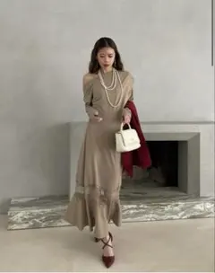 【タイムセール】ROYAL PARTY ベージュ ロングワンピース