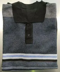 ハヤマ　メンズ　ニットセーター Mサイズ 黒・青ストライプ