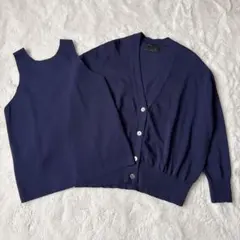 美品 ノーブル NOBLE アンサンブル　ツインニット　ネイビー　洗える