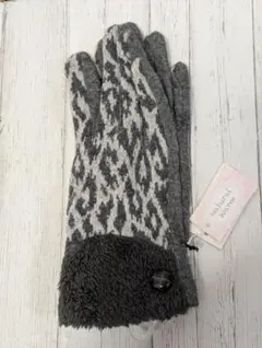 新品　レディース　手袋　グレー　レオパード　ヒョウ柄　裏起毛　スマホ対応