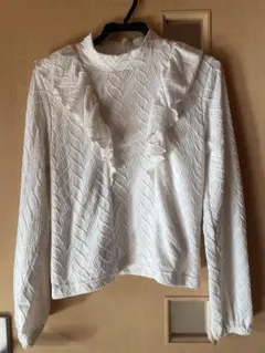ホワイト フリル　長袖　ブラウス　フリーサイズ　SLY 白　スライ　レディース