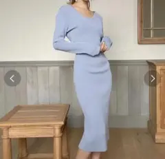 RESEXXY ブルー 長袖ニットロングワンピース