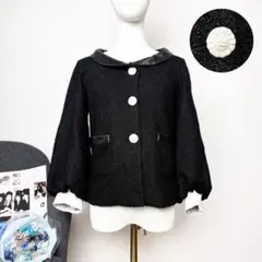 CHANEL レザー切替 ツイードジャケット カフス取外可 裏地カメリアシルクのサムネイル