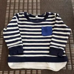長袖ストライプカットソー ネイビー