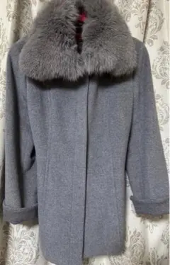 【期間限定】グレー アンゴラ 暖かい フォックス ファー コート アウター